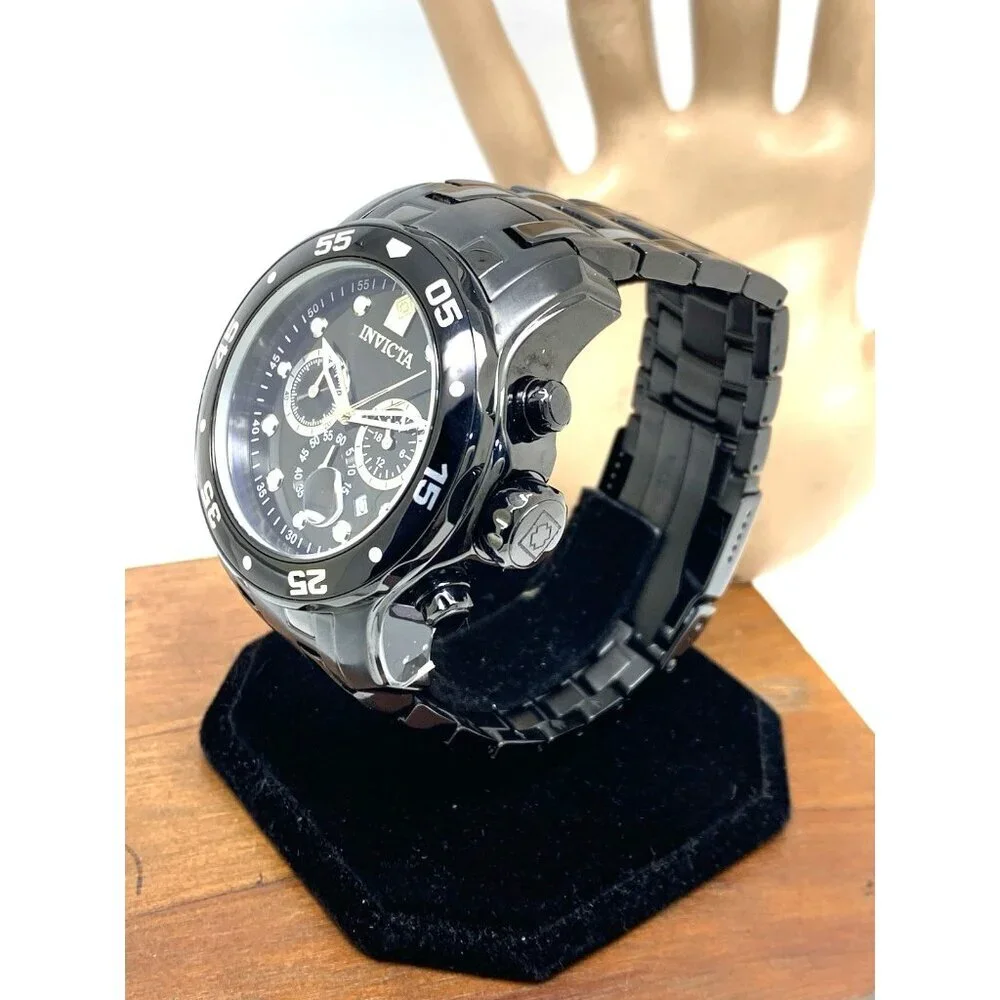 Invicta Men's Watch 0076 Pro Diver Quartz Chronograph Black Stainless Steel